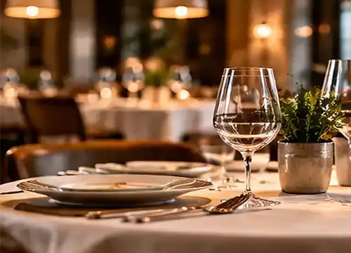 Gedeckter Tisch mit Gläsern in einem Restaurant