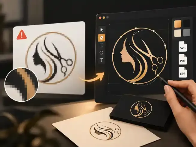 Illustration der Umwandlung einer Logo-Vorlage in eine Vektorgrafik
